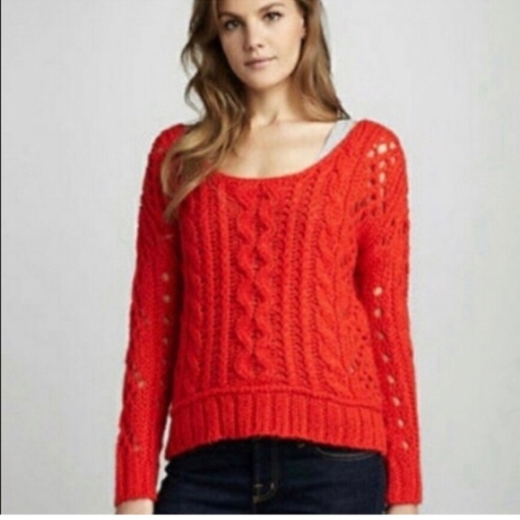 Free people, red cable knit pull over sweater - Picture 3 of 10